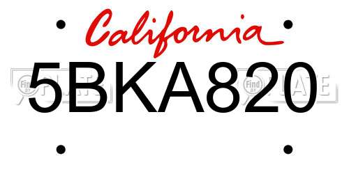 5BKA820 California License Plate