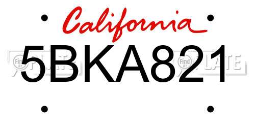 5BKA821 California License Plate
