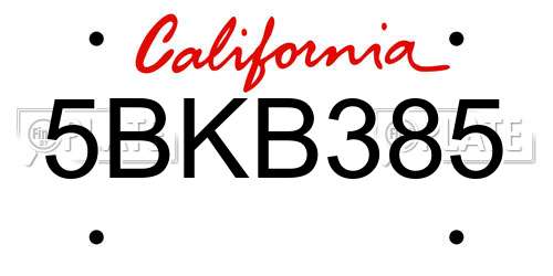 5BKB385 California License Plate