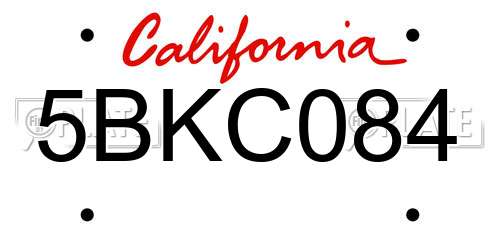 5BKC084 California License Plate