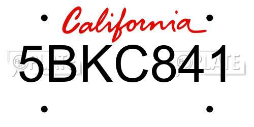 5BKC841 California License Plate