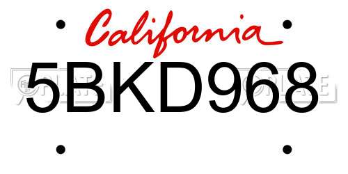 5BKD968 California License Plate
