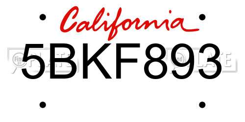 5BKF893 California License Plate