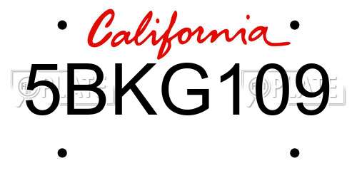 5BKG109 California License Plate