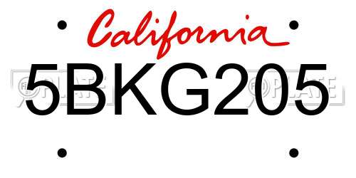 5BKG205 California License Plate