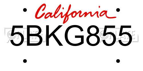5BKG855 California License Plate