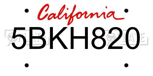 5BKH820 California License Plate