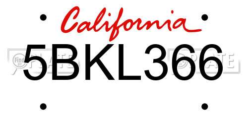 5BKL366 California License Plate