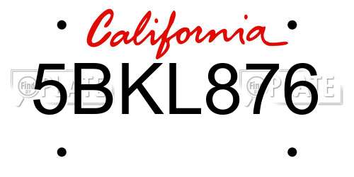 5BKL876 California License Plate