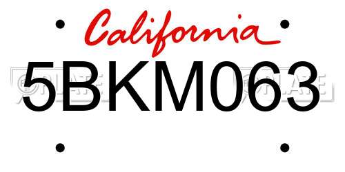 5BKM063 California License Plate