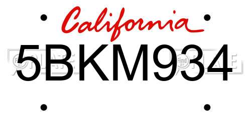 5BKM934 California License Plate