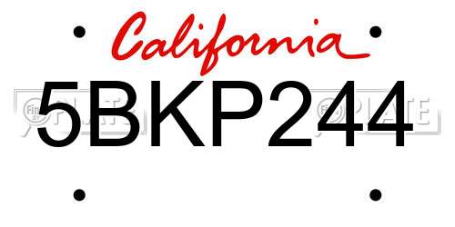 5BKP244 California License Plate