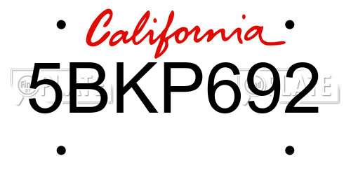 5BKP692 California License Plate