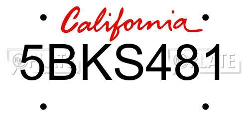 5BKS481 California License Plate