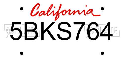 5BKS764 California License Plate