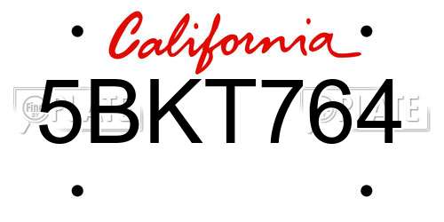 5BKT764 California License Plate