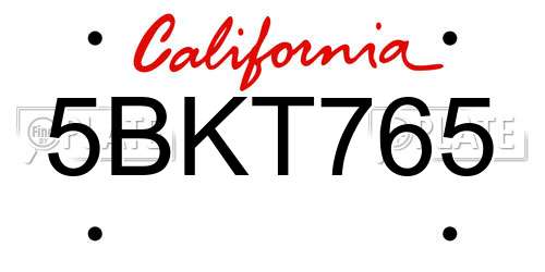 5BKT765 California License Plate