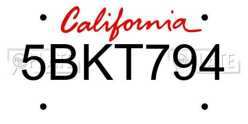 5BKT794 California License Plate