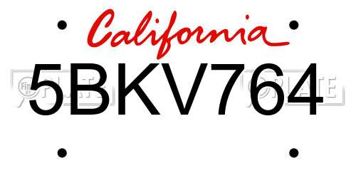 5BKV764 California License Plate