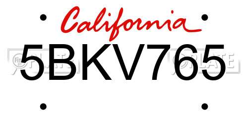5BKV765 California License Plate