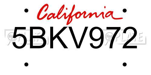 5BKV972 California License Plate