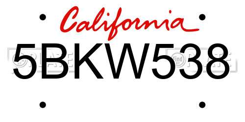 5BKW538 California License Plate