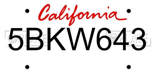 5BKW643 California License Plate