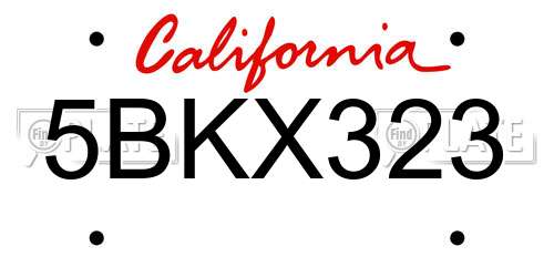 5BKX323 California License Plate