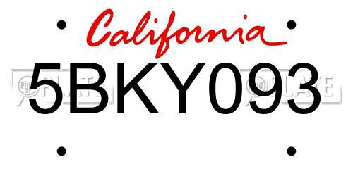 5BKY093 California License Plate