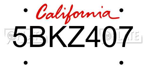 5BKZ407 California License Plate