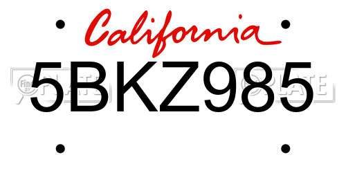 5BKZ985 California License Plate