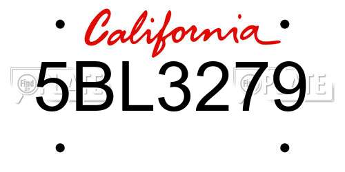 5BL3279 California License Plate