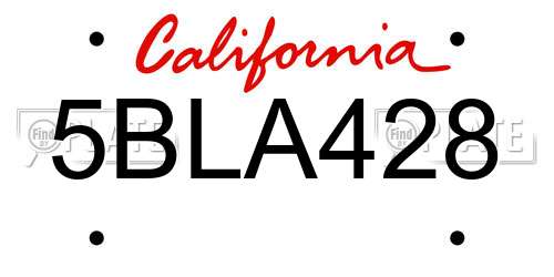5BLA428 California License Plate