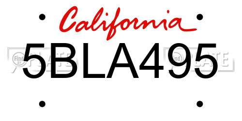 5BLA495 California License Plate