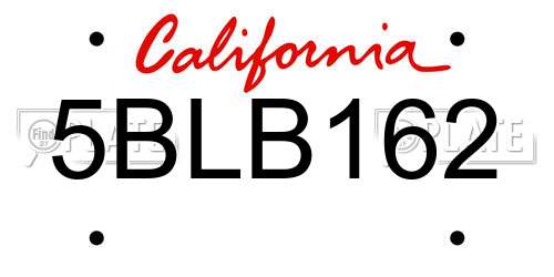 5BLB162 California License Plate