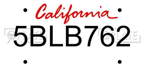 5BLB762 California License Plate