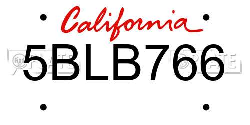 5BLB766 California License Plate