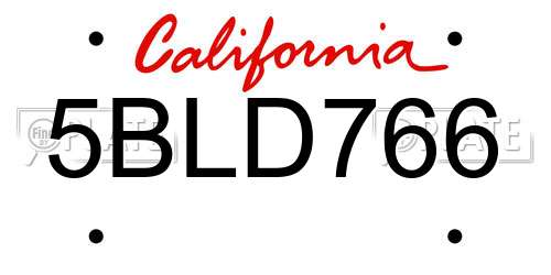 5BLD766 California License Plate