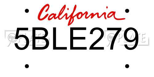 5BLE279 California License Plate