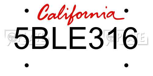 5BLE316 California License Plate