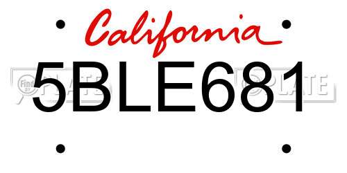 5BLE681 California License Plate