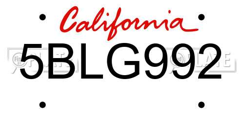 5BLG992 California License Plate