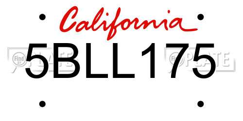 5BLL175 California License Plate