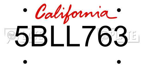 5BLL763 California License Plate