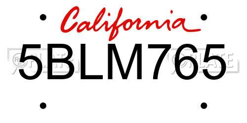 5BLM765 California License Plate