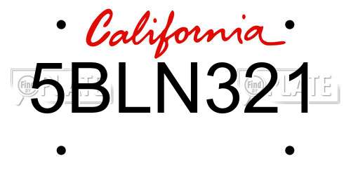 5BLN321 California License Plate
