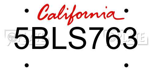 5BLS763 California License Plate