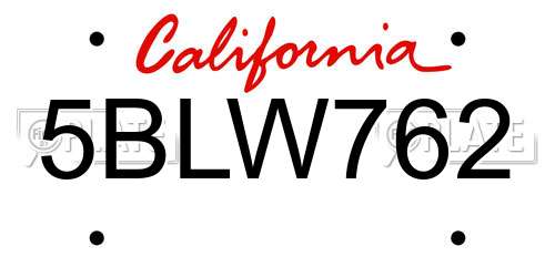 5BLW762 California License Plate