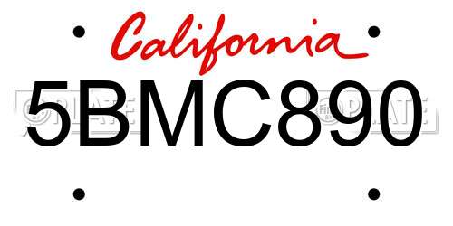 5BMC890 California License Plate