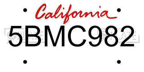 5BMC982 California License Plate